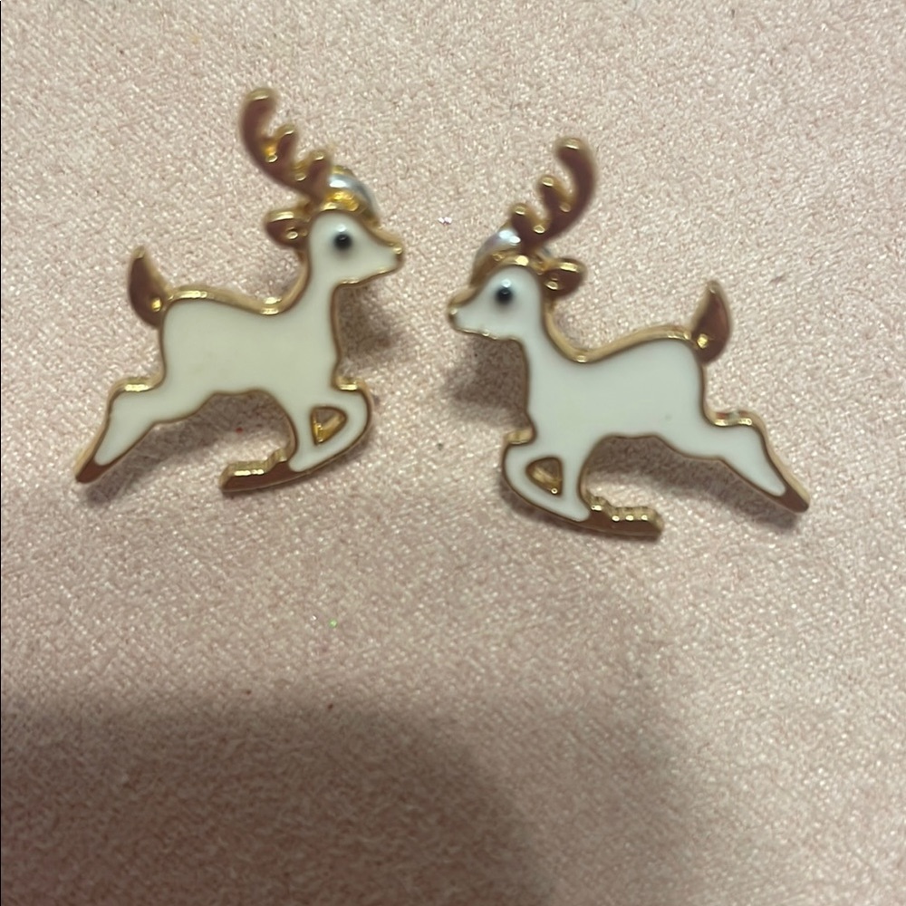 Elegant Gold and White Reindeer Earrings